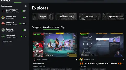 Kick y su página de exploración. Kick y su página de exploración.