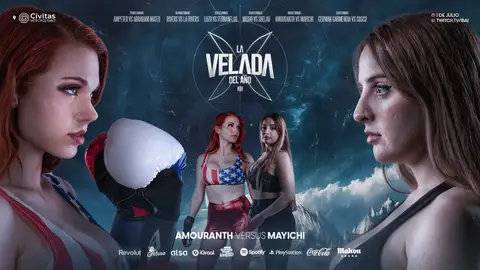 Cartel oficial de la Velada del Año 3 del combate entre Amouranth y Mayichi Cartel oficial de la Velada del Año 3 del combate entre Amouranth y Mayichi