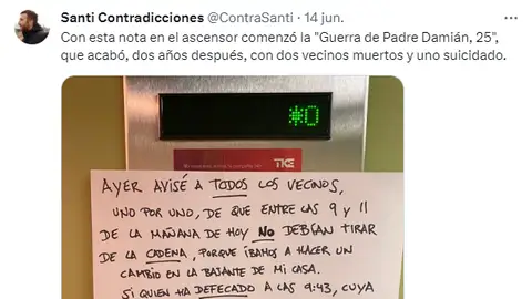 La nota más escatológica dejada en el ascensor de un edificio La nota más escatológica dejada en el ascensor de un edificio