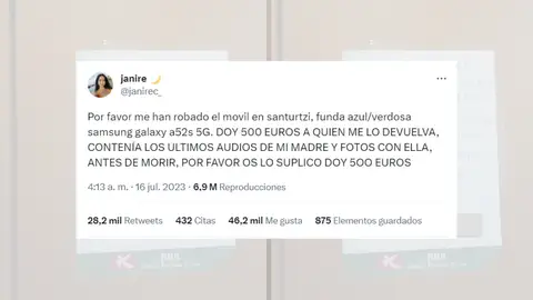 Tuit viral de Janire, en el que explica todo lo que está viviendo con el robo. Tuit viral de Janire, en el que explica todo lo que está viviendo con el robo.