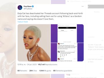 Tuit informando sobre que Doja Cat ha cerrado su perfil de Threads tras la pol&eacute;mica.