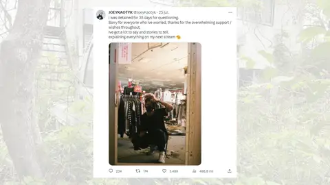 Tuit de JoeyKaotyk revelando el motivo por el que ha estado ausente durante estas semanas. Tuit de JoeyKaotyk revelando el motivo por el que ha estado ausente durante estas semanas.