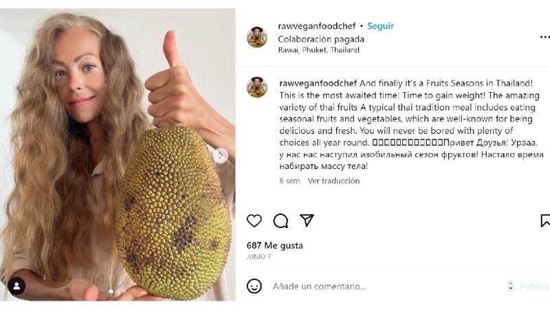 Muere la influencer vegana Zhanna D'Art que llevaba años siguiendo una dieta extrema de frutas y zumos naturales