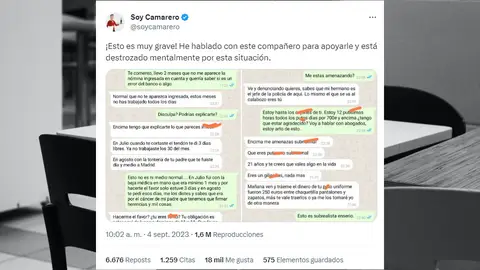 Comparte con @soycamarero la indgnante conversación de WhatsApp que tuvo con su jefe Comparte con @soycamarero la indgnante conversación de WhatsApp que tuvo con su jefe
