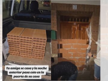 TikTok viral en el que los amigos de la novia tapian la entrada de su casa el d&iacute;a antes de la boda.