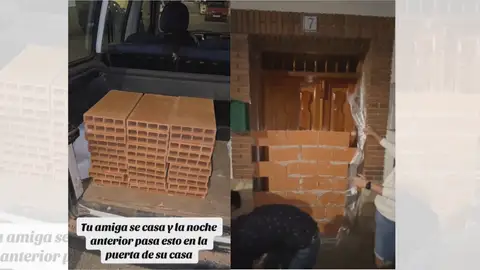 TikTok viral en el que los amigos de la novia tapian la entrada de su casa el día antes de la boda. TikTok viral en el que los amigos de la novia tapian la entrada de su casa el día antes de la boda.