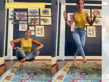 Usuaria de TikTok intentando el sitting rising.