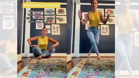 Usuaria de TikTok intentando el sitting rising. Usuaria de TikTok intentando el sitting rising.