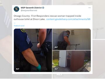 Tuit oficial de la policía compartiendo la noticia sobre la mujer que se ha quedado atrapada en el lavabo.