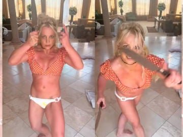 Britney Spears en su vídeo bailando con cuchillos.