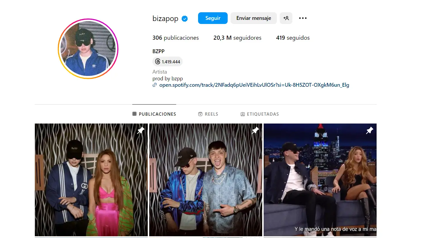 Perfil de Bizapop en Instagram.