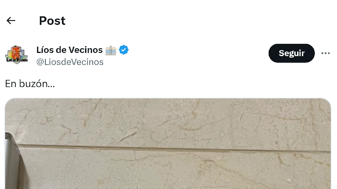 Pantallazo del tuit de @LiosdeVecinos Pantallazo del tuit de @LiosdeVecinos