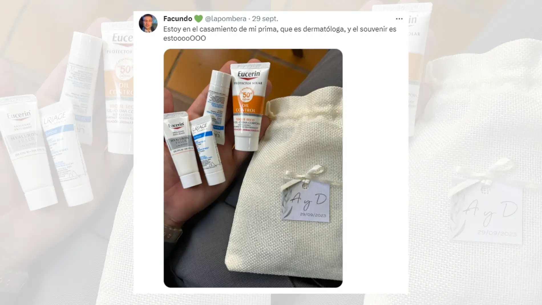 Tuit viral sobre el regalo de invitados de su prima dermatóloga.