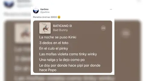 Tuit sobre la letra de Baticano de Bad Bunny. Tuit sobre la letra de Baticano de Bad Bunny.