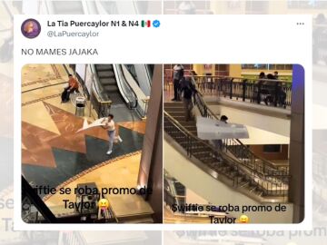 Tuit viral sobre el v&iacute;deo del chico que rob&oacute; el cartel de The Eras Tour.