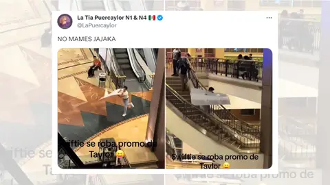 Tuit viral sobre el vídeo del chico que robó el cartel de The Eras Tour. Tuit viral sobre el vídeo del chico que robó el cartel de The Eras Tour.