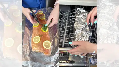 TikTok viral en el que cocina un salmón en el lavavajillas. TikTok viral en el que cocina un salmón en el lavavajillas.