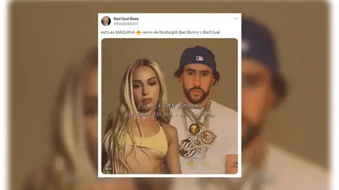 Tuit sobre la canción de Bad Bunny con Bad Gyal creada por IA. Tuit sobre la canción de Bad Bunny con Bad Gyal creada por IA.