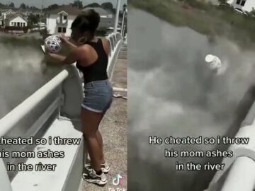Una mujer tira las cenizas de su suegra al r&iacute;o como venganza.