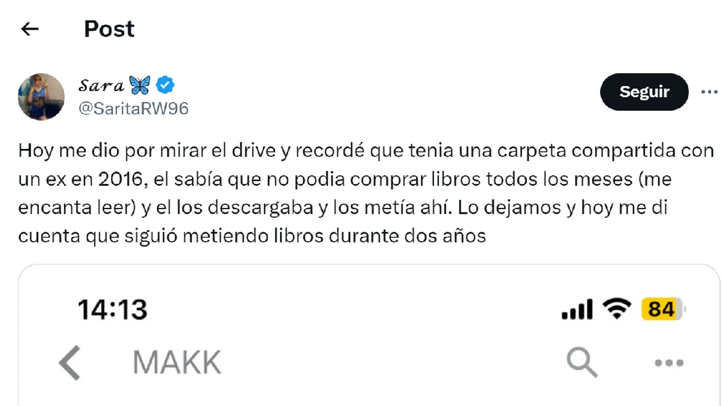 Pantallazo del tuit de @SaritaRW96 Pantallazo del tuit de @SaritaRW96