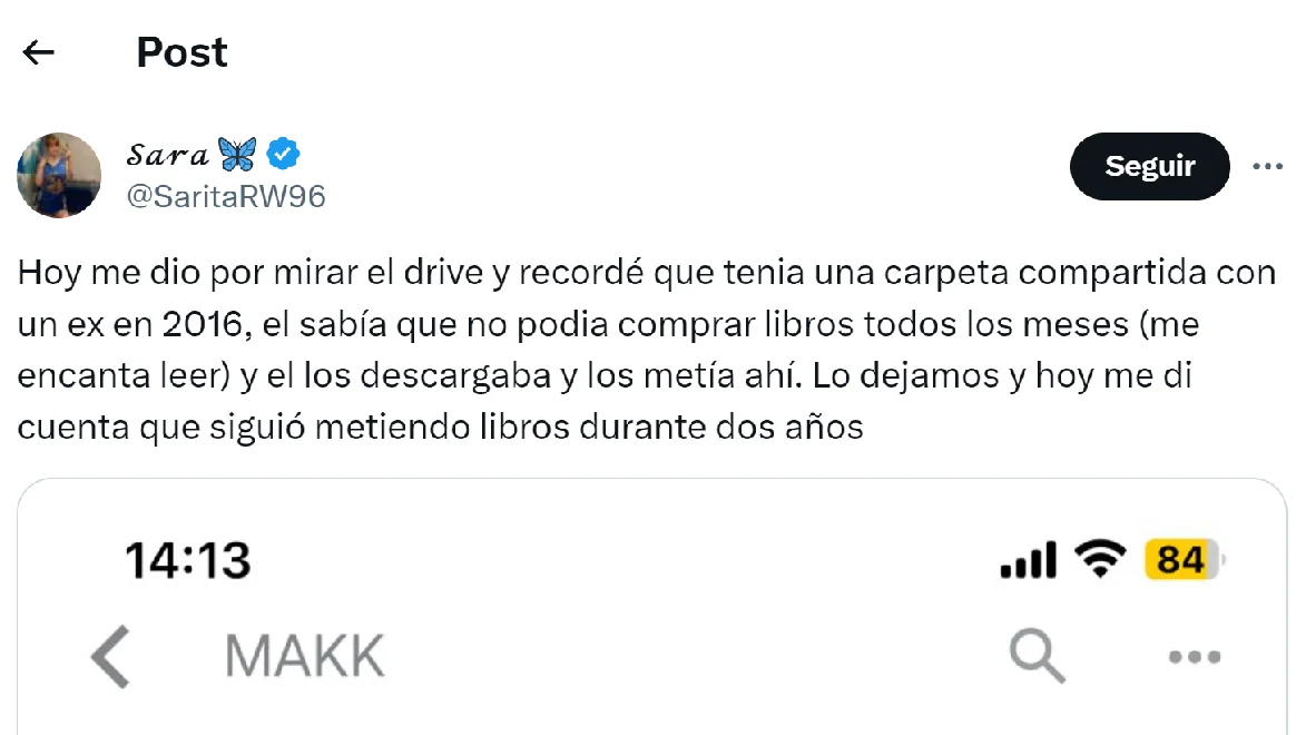Pantallazo del tuit de @SaritaRW96 Pantallazo del tuit de @SaritaRW96