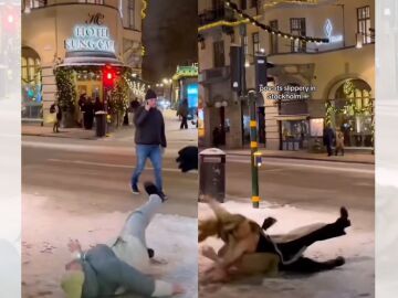 TikTok viral sobre las ca&iacute;das que han sufrido en Estocolmo por el hielo.