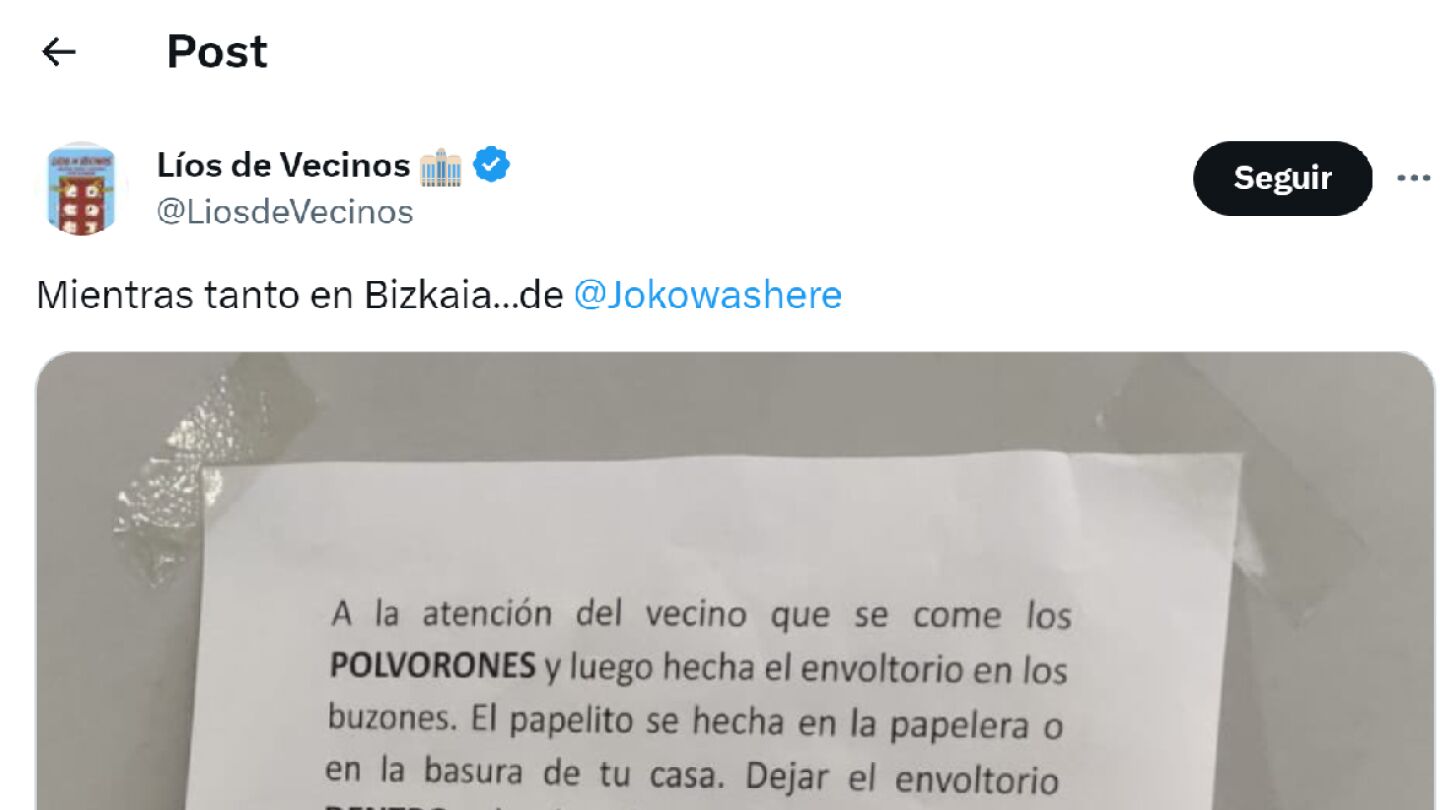 Pantallazo del tuit de @LiosdeVecinos