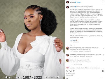 La cantante sudafricana Zahara muere a los 36 a&ntilde;os