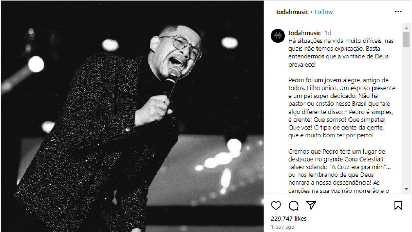 Muere el cantante de gospel brasile&ntilde;o Pedro Henrique