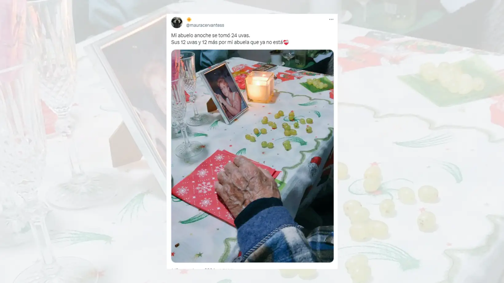 Tuit viral sobre el abuelo que decidió comerse 24 uvas en Noche Vieja.