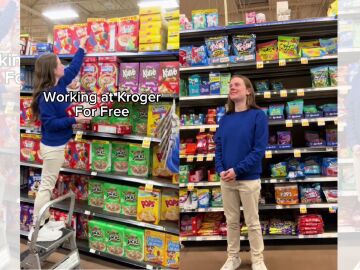 TikTok en el que ugh_madison fingi&oacute; ser una trabajadora de Kroger.
