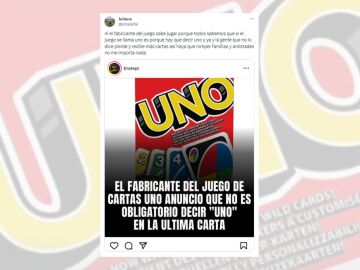 Tuit viral sobre las normas del juego UNO.
