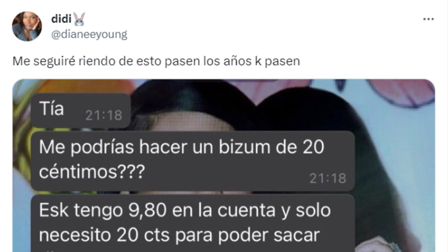 Tuit viral sobre una conversaci&oacute;n de WhatsApp en la que le piden un Bizum.