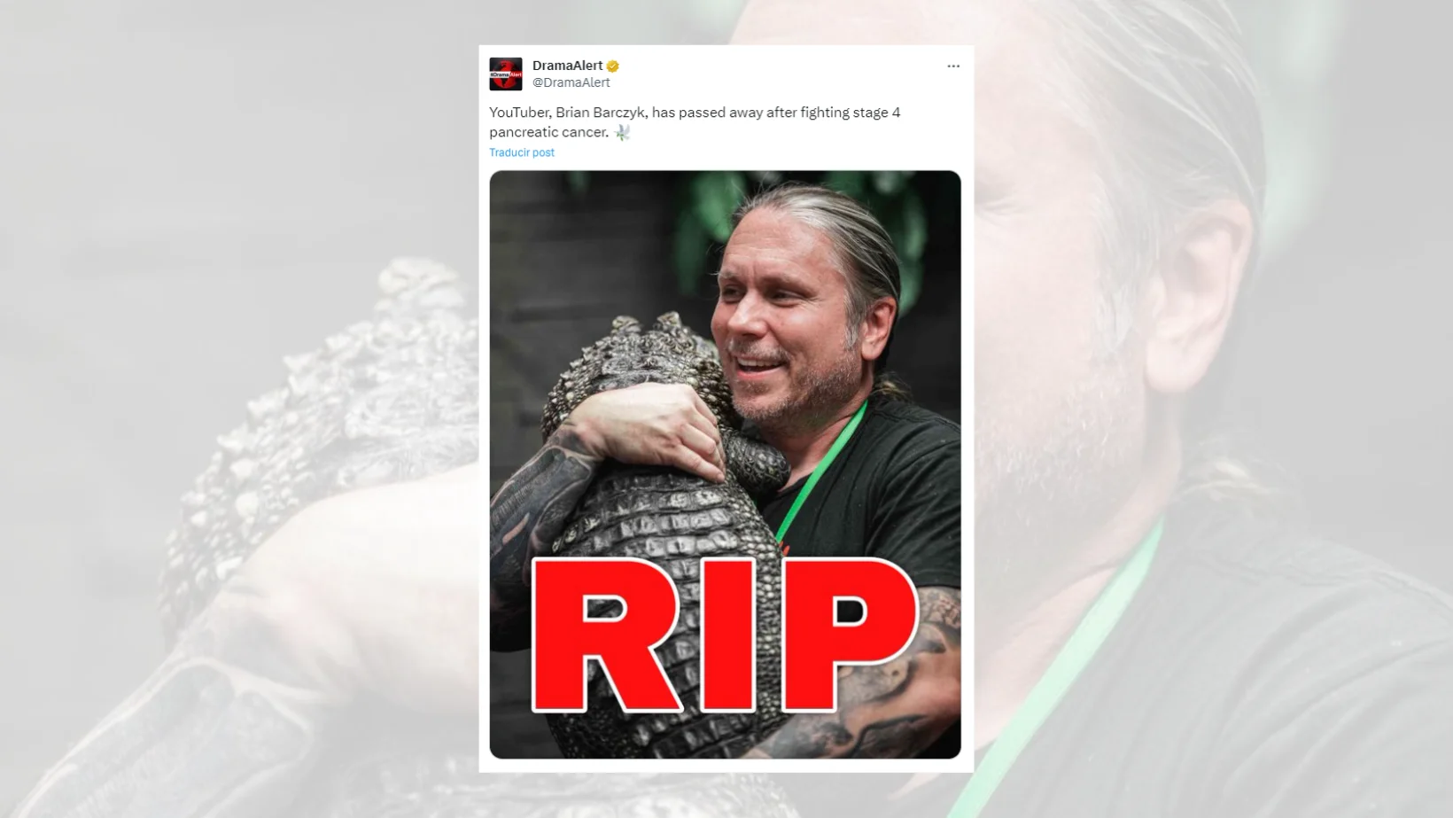 Tuit sobre el fallecimiento de Brian Barczyk.