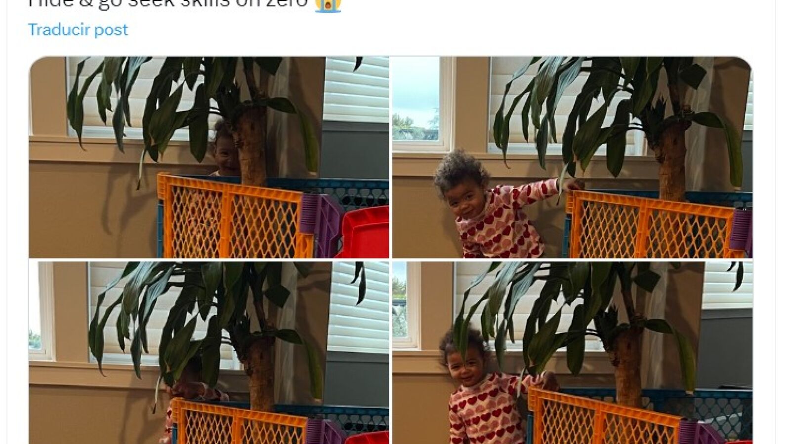 Comparte la peculiar forma en la que juega su hija al escondite y arrasa: 