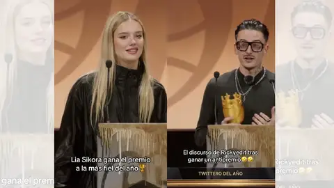 Lia Sikora y RickyEdit recogiendo su antipremio en el Army Awards. Lia Sikora y RickyEdit recogiendo su antipremio en el Army Awards.