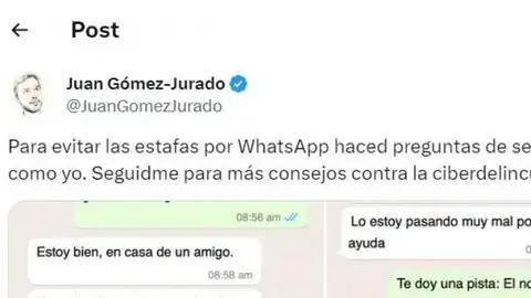 La genial repuesta por WhatsApp del escritor Juan Gómez Jurado a un estafador La genial repuesta por WhatsApp del escritor Juan Gómez Jurado a un estafador