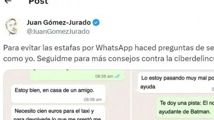 La genial repuesta por WhatsApp del escritor Juan Gómez Jurado a un estafador La genial repuesta por WhatsApp del escritor Juan Gómez Jurado a un estafador