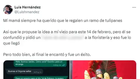 Tuit viral sobre el ramo de atún y panes. Tuit viral sobre el ramo de atún y panes.