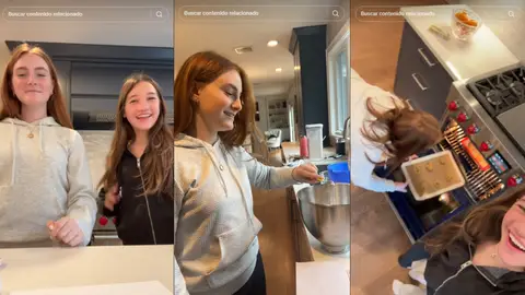 Dos jovenes estadounidenses hacen galletas para un proyecto de clase de español Dos jovenes estadounidenses hacen galletas para un proyecto de clase de español