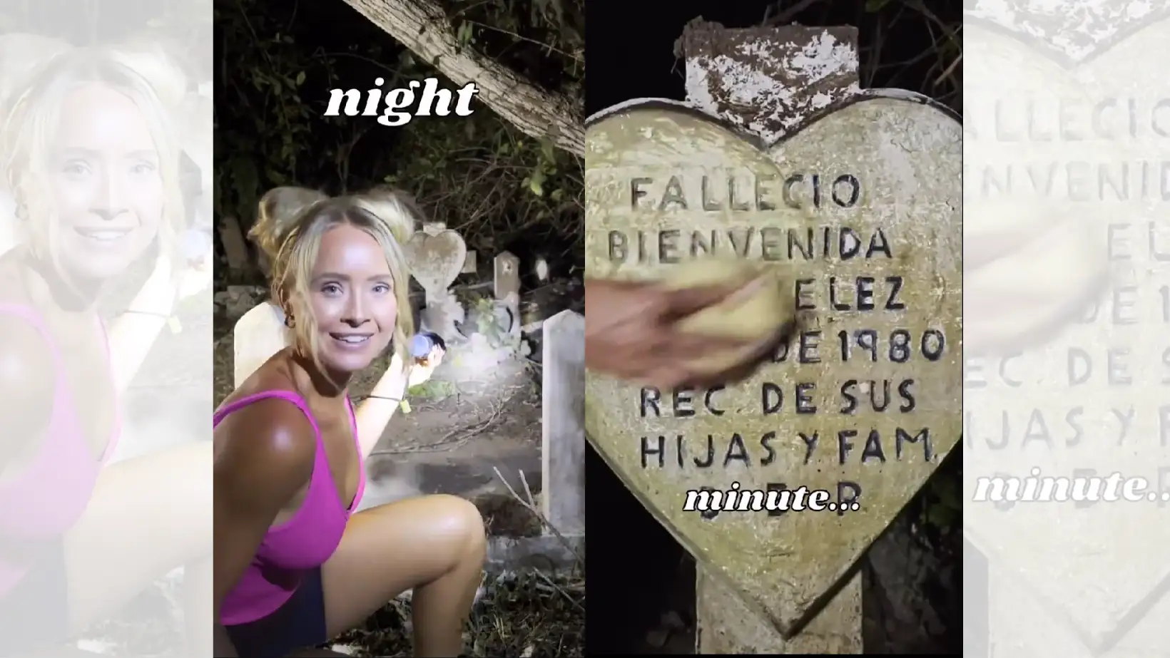 TikTok viral de The Clean Girl limpiando una tumba por la noche.