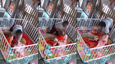 La rápida reacción de su abuela salvan a este bebé cuando una serpiente entro en su corralito