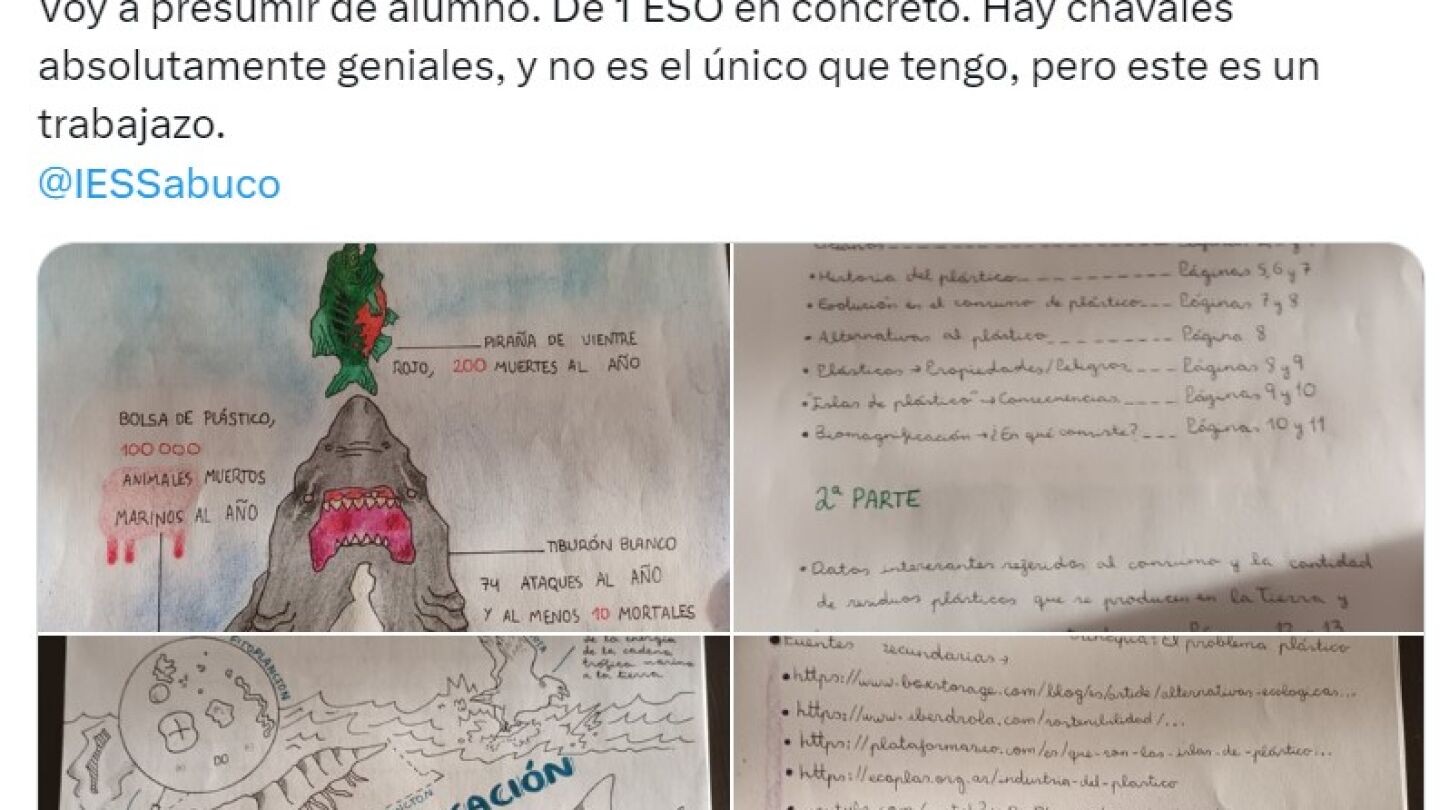 Tuit trabajo hecho a mano alumno sobre problema del pl&aacute;stico