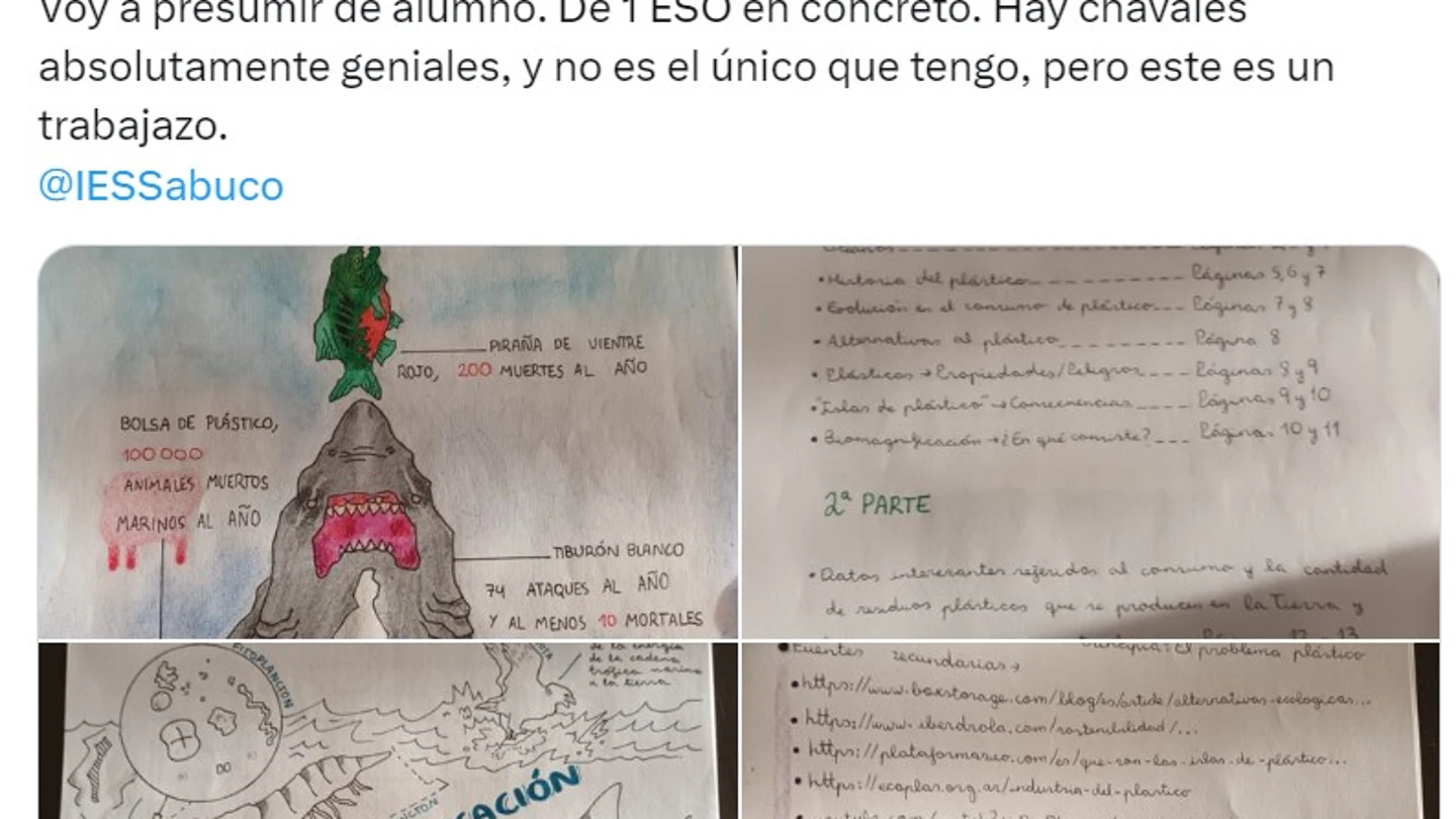 Tuit trabajo del alumno hecho a mano Tuit trabajo hecho a mano alumno sobre problema del plástico