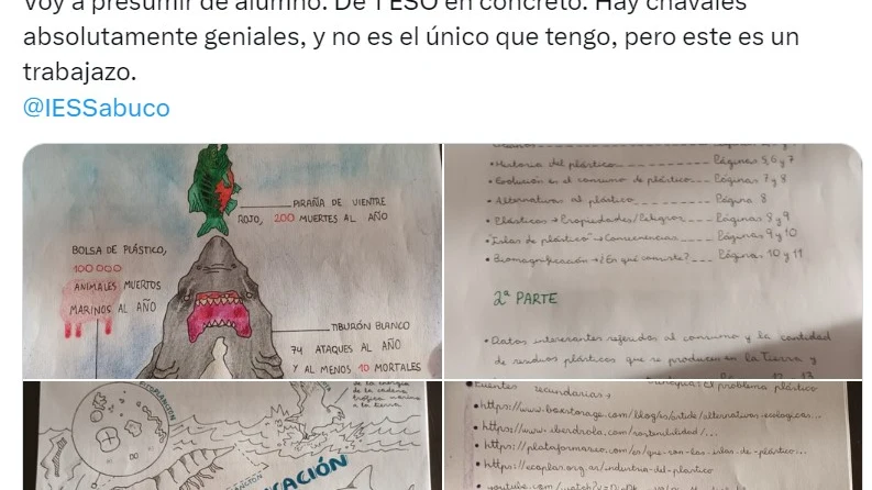 Tuit trabajo hecho a mano alumno sobre problema del pl&aacute;stico