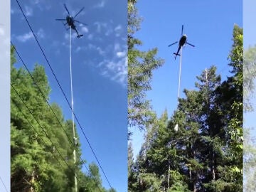 Un helicóptero y una sierra gigante.