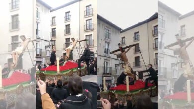 Un despiste en el montaje de una procesión de Semana Santa acaba con la imagen por los suelos: el vídeo más viral