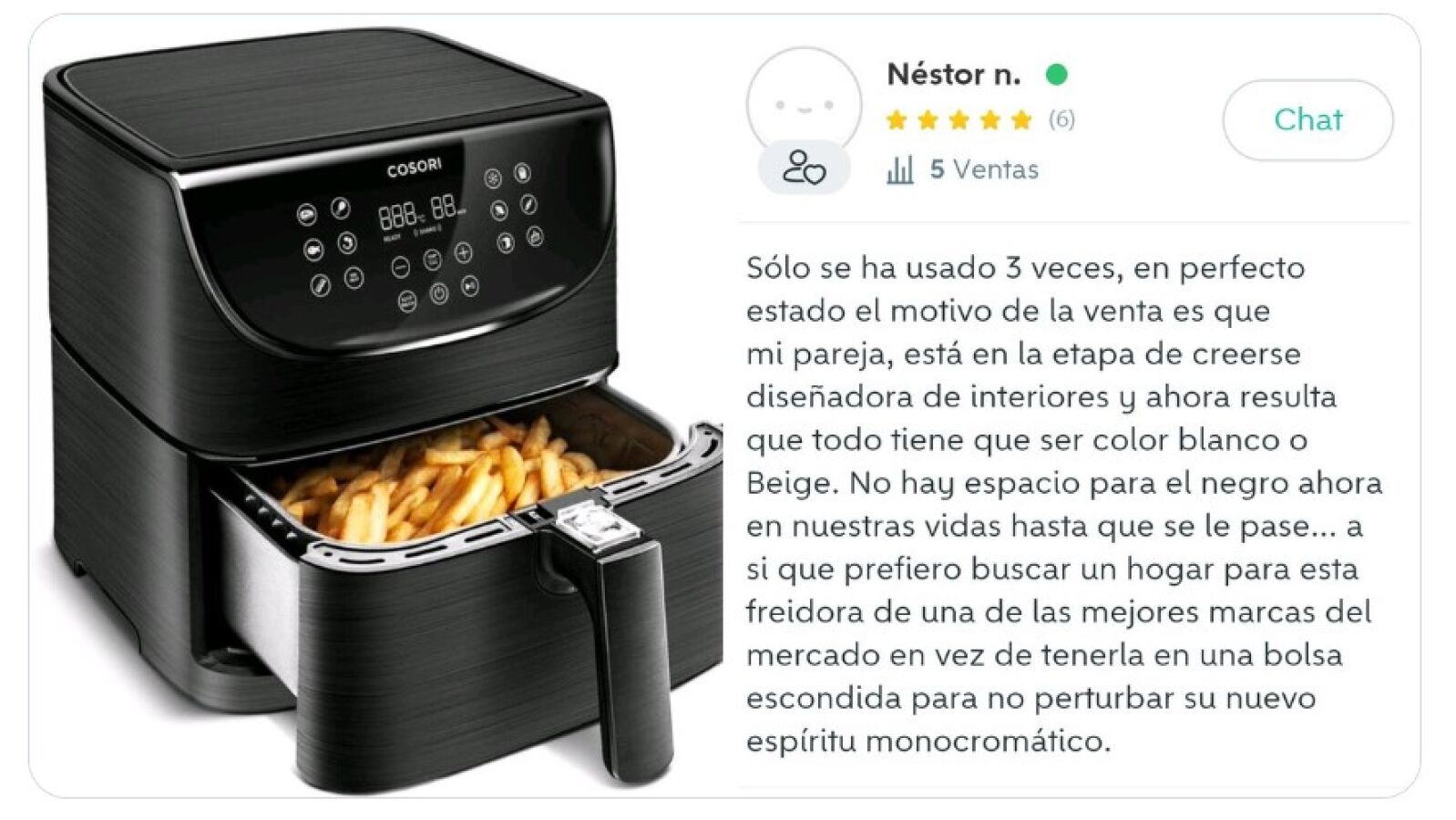 La desternillante descripción de una air fryer en Wallapop que ha sido muy aplaudida