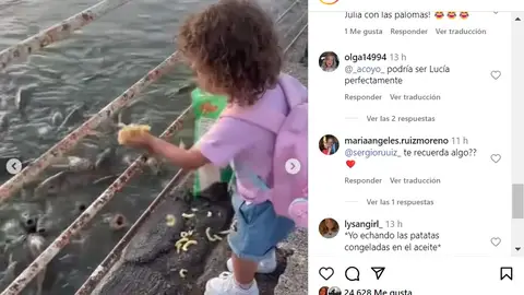Publicación Instagram niña echando gusanitos a los peces Publicación Instagram niña echando gusanitos a los peces
