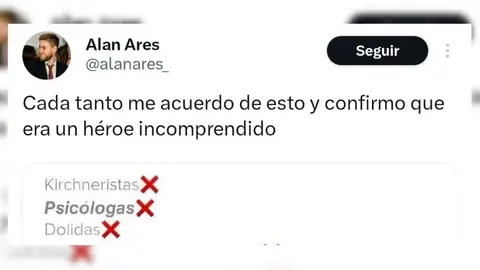 Tuit de @alanares_ en el que muestra la biografía de un hombre de Tinder de 39 años Tuit de @alanares_ en el que muestra la biografía de un hombre de Tinder de 39 años